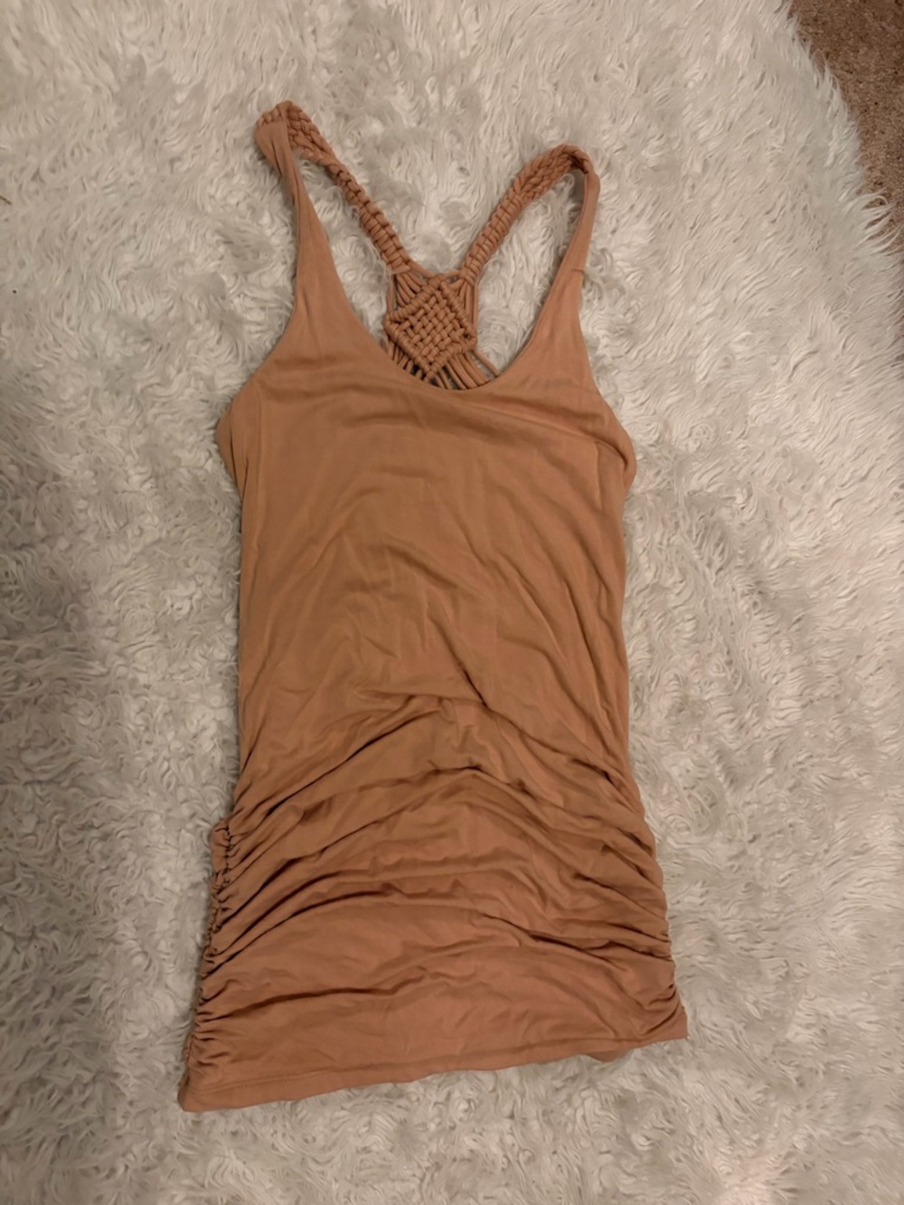 VENUS Tan Macramé-Back Ruched Tank Top